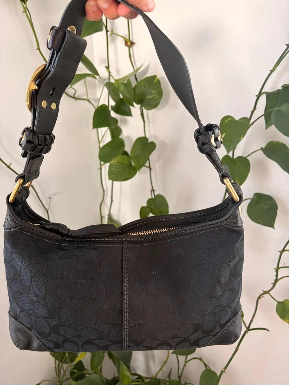 Coach Black Signature Jacquard Shoulder Bag with Gold-Tone Hardware